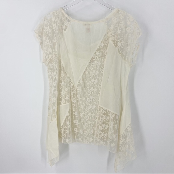 Sundance Lace Patchwork Short Sleeve Tunic Top Womens Large Cream | N697 - Picture 6 of 7